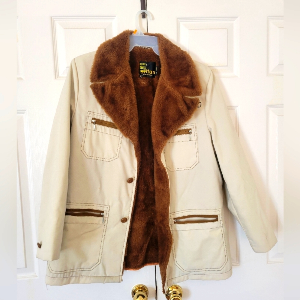 Vintage Silton Rare 1970's white with brown fur men's jacket